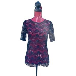 Whimsigoth Black Lace Tee Size Small